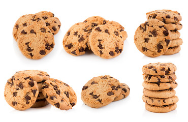 Chocolate chip cookie on white background