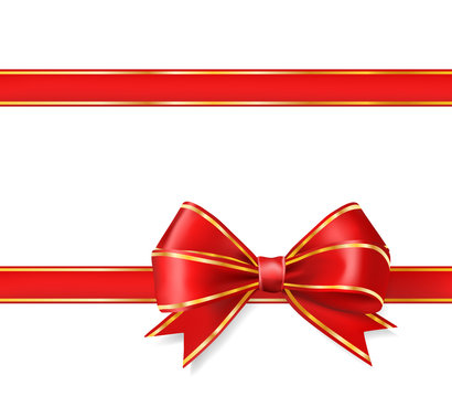 red ribbon bow with gold on white. vector decorative design element