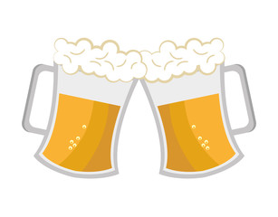 two full beer cups front view over isolated background, vector illustration 