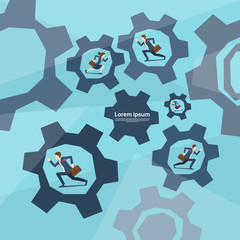Business People Group Run In Cog Wheel Concept Teamwork