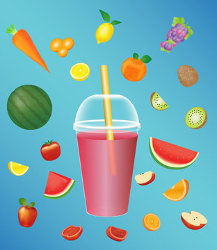 juice soft drink cup with a fruits 