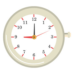 white old clock front view over isolated background, vector illustration 