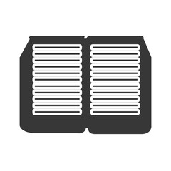 black and white open book front view over isolated background, vector illustration