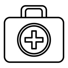 black and white first aid bag box front view over isolated background, vector illustration 