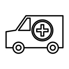 black and white ambulance car side view over isolated background, vector illustration 