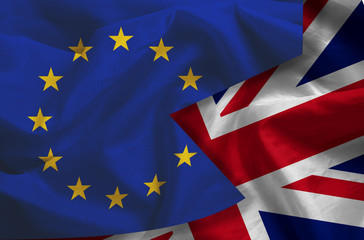 Brexit - European Union Flag Drapery With Great Britain Leaving