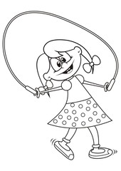 girl and rope, coloring book, vector illustration