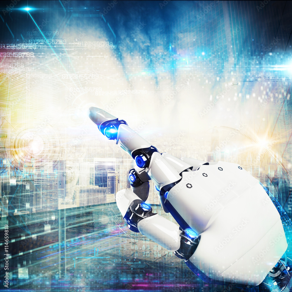 Poster 3d rendering futuristic hand robot