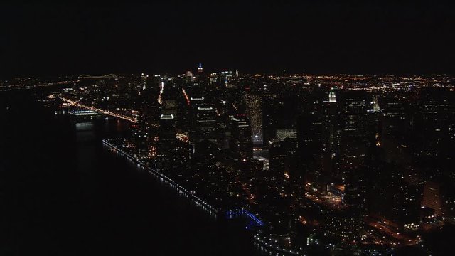 Night flight over lower Manhattan. Shot in 2005.