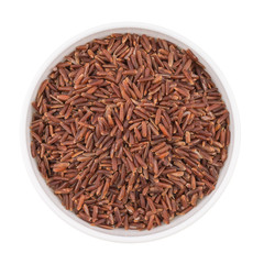 Whole grain organic brown rice in a bowl