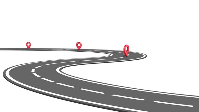 Road path with pin pointers and options on white background for animated infographic