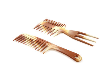 duo brown comb on a white background.