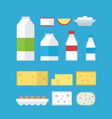 dairy products and eggs in flat style set