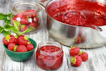 Homemade organic red strawberry jam