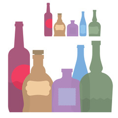 isolated set of colorful bottle with alcohol, flat illustration