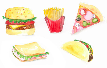 Fast Food Watercolor