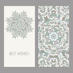 Greeting cards templates with floral motifs. Oriental pattern. Mandala. Wedding invitation, thank you, save the date cards. RSVP card. Arabic, Islamic, asian motifs. Brochures and covers.