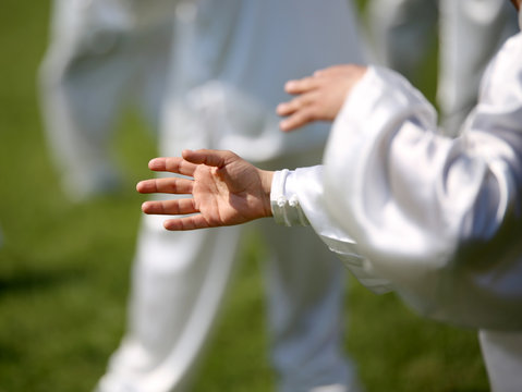 hand of martial arts master Tai Chi with followers
