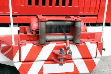 hoist with steel rope installed on a big fire truck