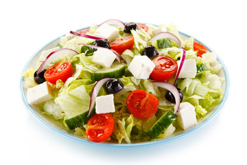 Greek salad on white background 