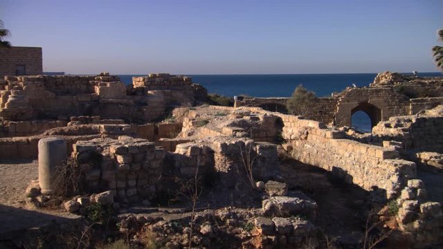 Right pan of the ruins at Caesarea Maritima on Israel's Mediterranean coast