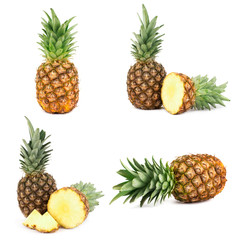 Collage of ripe pineapple isolated on a white
