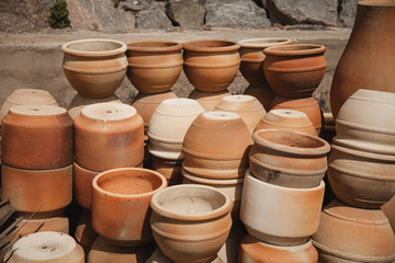 Huge roasted ceramic pots without glaze storage