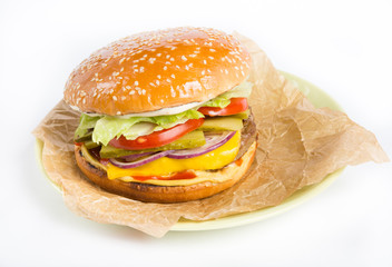 Fresh cheeseburger on a plate