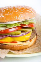 Fresh cheeseburger on a plate