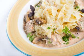 Pasta with cheese and mushrooms