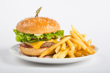 Hamburger with french fries