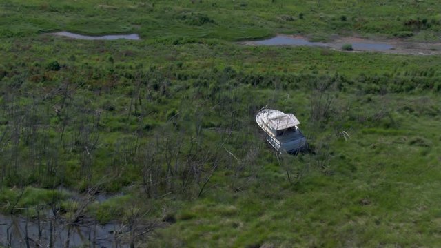 Boat landlocked as result of Hurricane Katrina, New Orleans, Louisiana