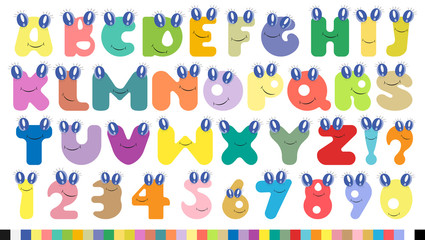 Vector colorful children alphabet spelled out with eyas and smil