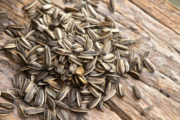 Sunflowers seed on wood table at organic farm