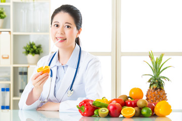 Doctor nutritionist with fruits and vegetable