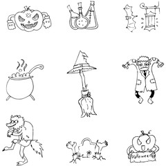 Halloween character and element in doodle