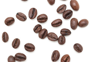 roasted coffee beans on a white background