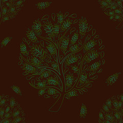 Green Tree on Brown Background Vector Illustration