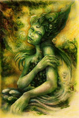 Obraz premium magical beautiful water elven fairy, colorful drawing