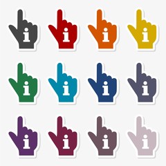 Pointing finger hand with an info sign sticker set
