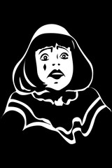 vector sketch of a sad white clown