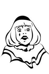 vector sketch of a sad white clown