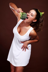 woman and broccoli