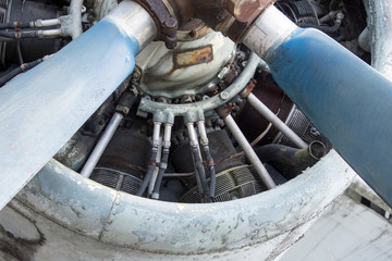 Engine and propeller closeup from retro airplane