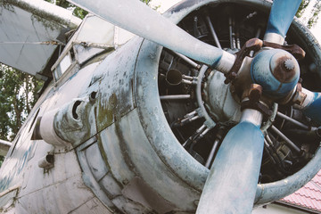 Engine and propeller closeup from retro airplane