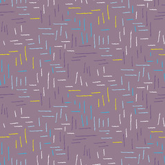 Brush stroke seamless purple dashed vector seamless pattern. Rough grid violet background with small marks.