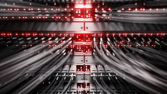 Lights and connections on network server. 4k 3d rendering
