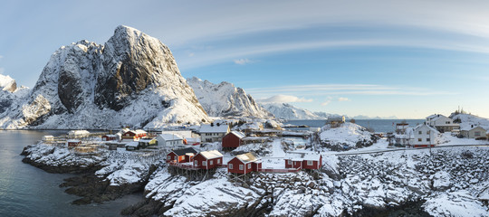 Panorama of Hamnoy island in winter time, Reine, Lofoten Islands