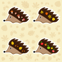 set of hedgehogs on the autumn background