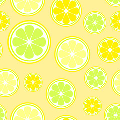 Seamless vector pattern with slices of lemon and lime